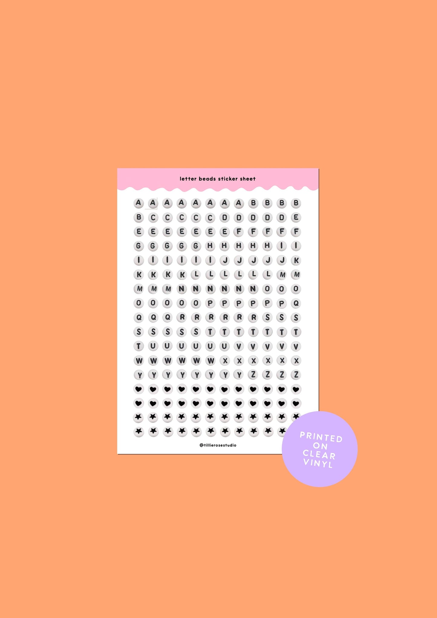 Tillie Rose Studio - Letter Bead Clear Vinyl Sticker Sheet