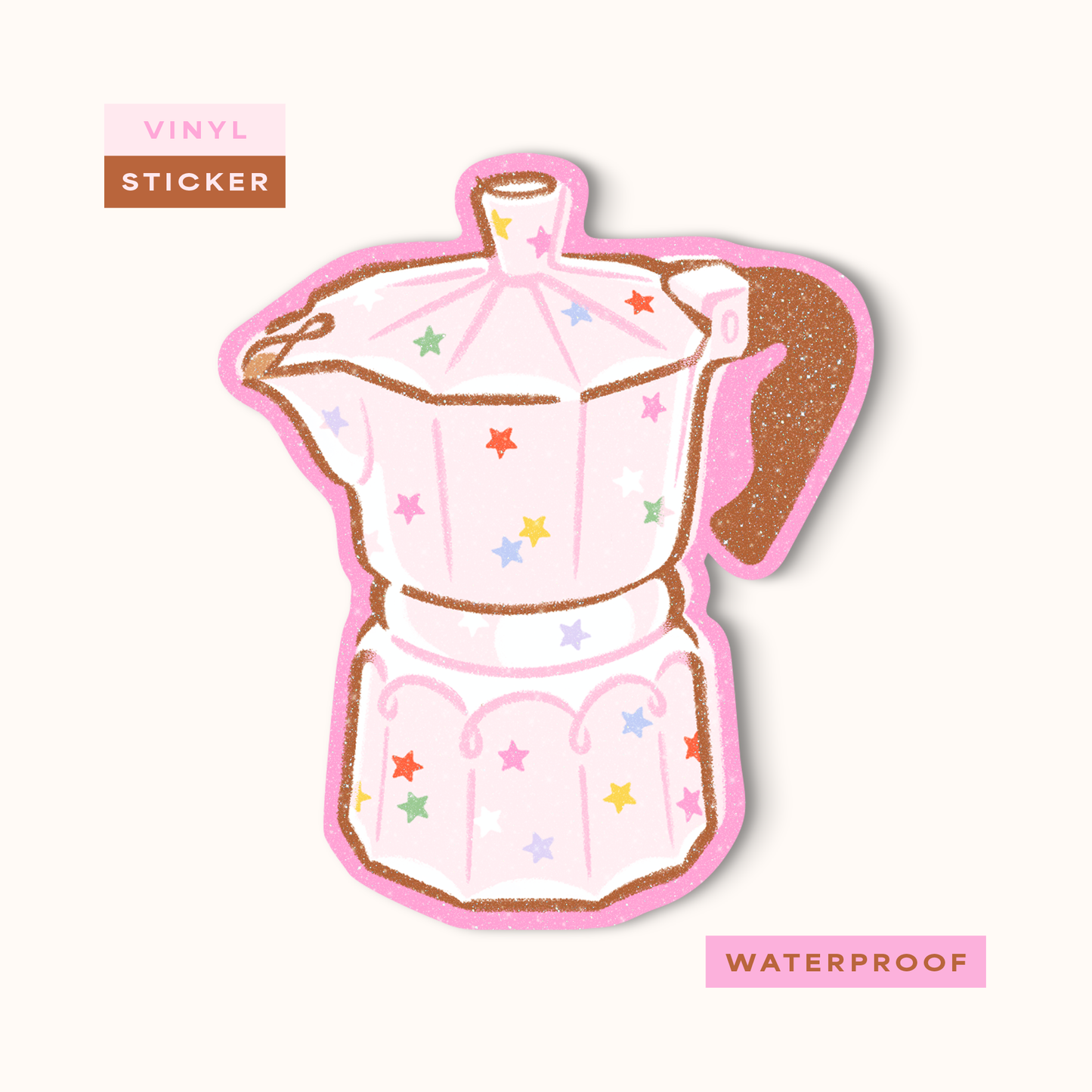 Coming Soon: Reverie Realm - Moka Coffee Pot (Pink) | Vinyl Waterproof Sticker