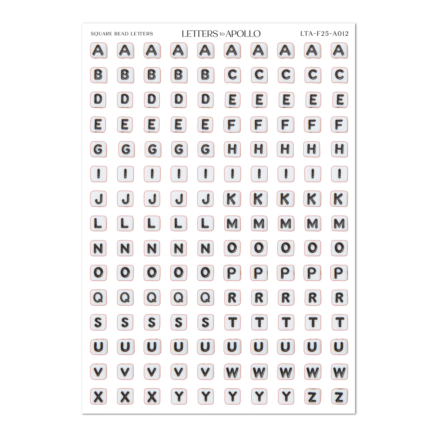 COMING SOON: Letters to Apollo - Square Bead Letter Sticker Sheet