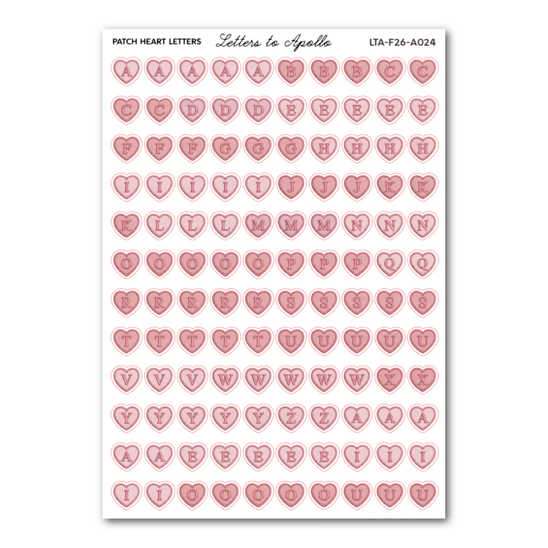 COMING SOON: Letters to Apollo - Patch Heart Letters Sticker Sheet