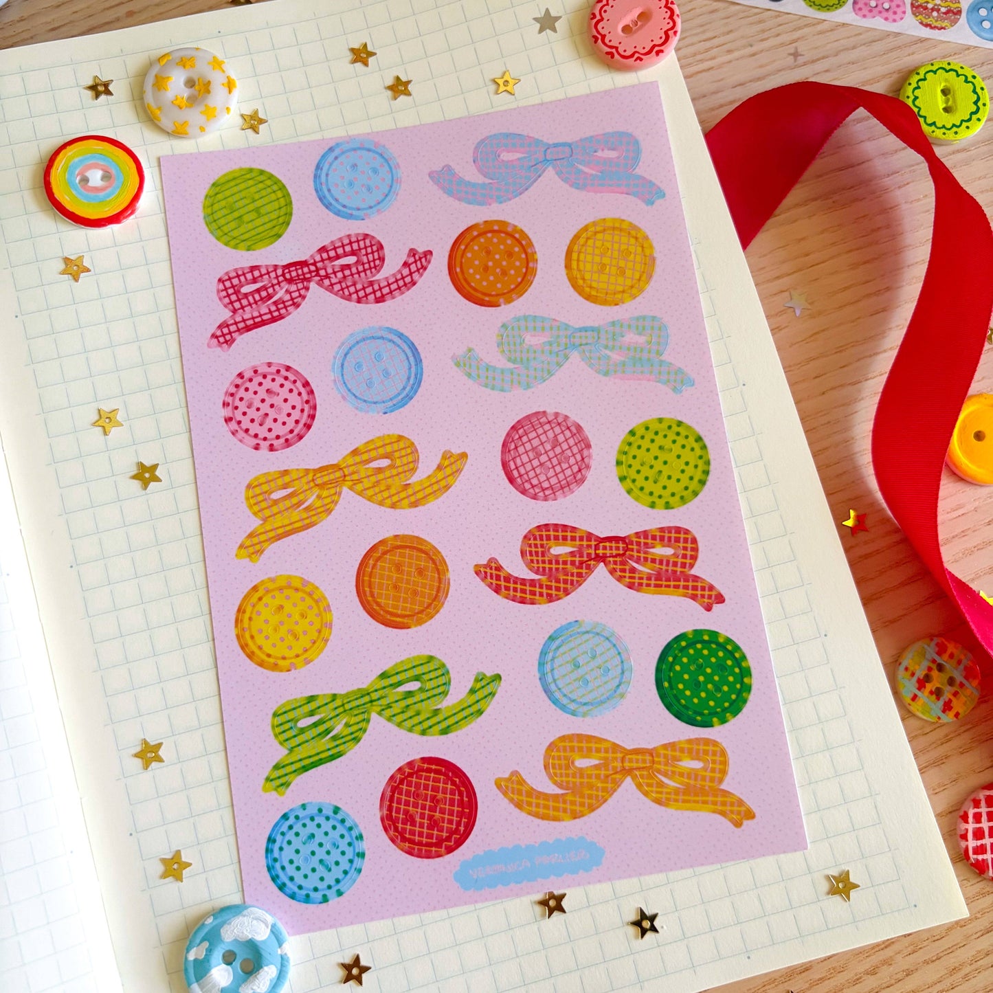 COMING SOON: Veronica Porlier Illustrations - Buttons and Bows Sticker Sheet