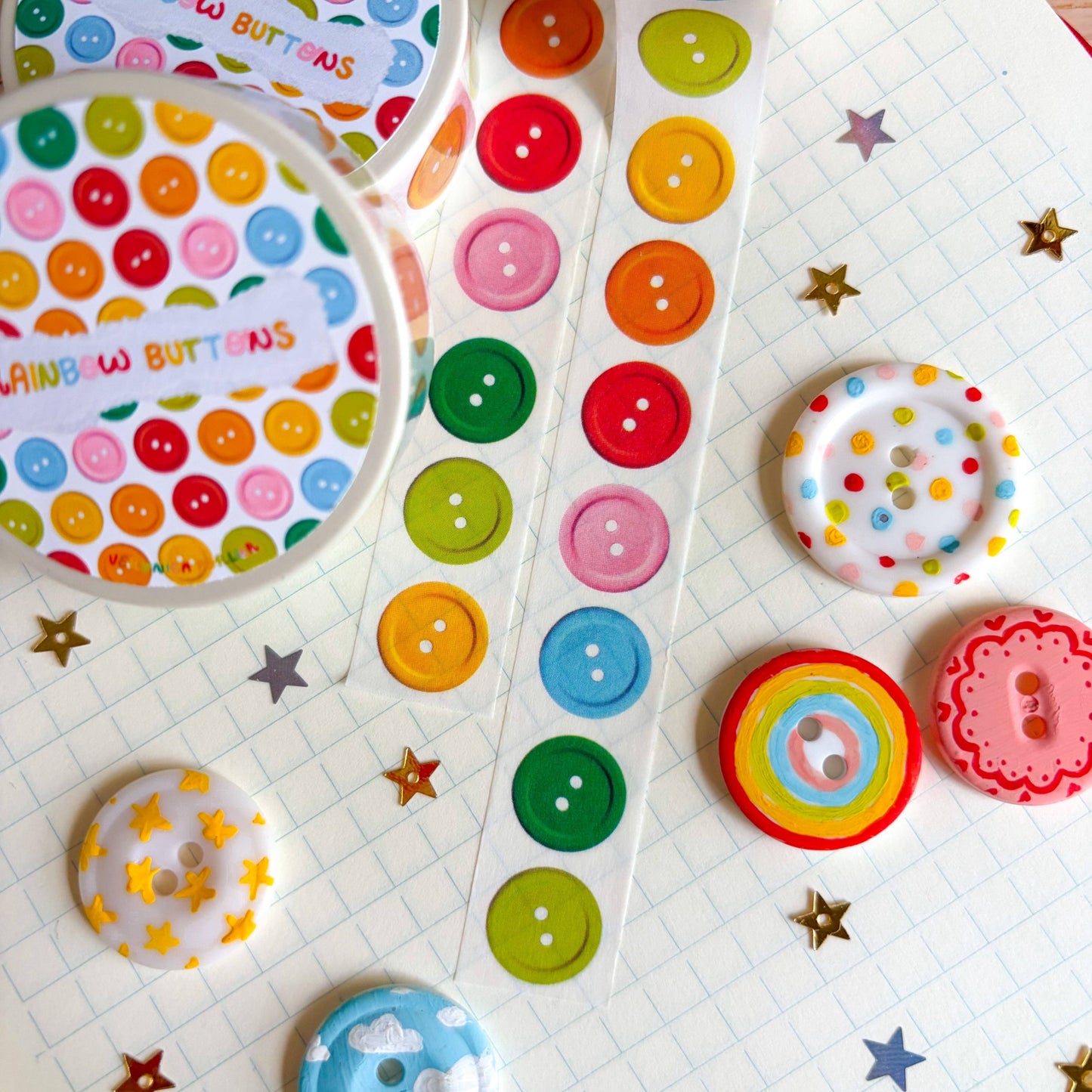 COMING SOON: Veronica Porlier Illustrations - Rainbow Buttons Washi Tape