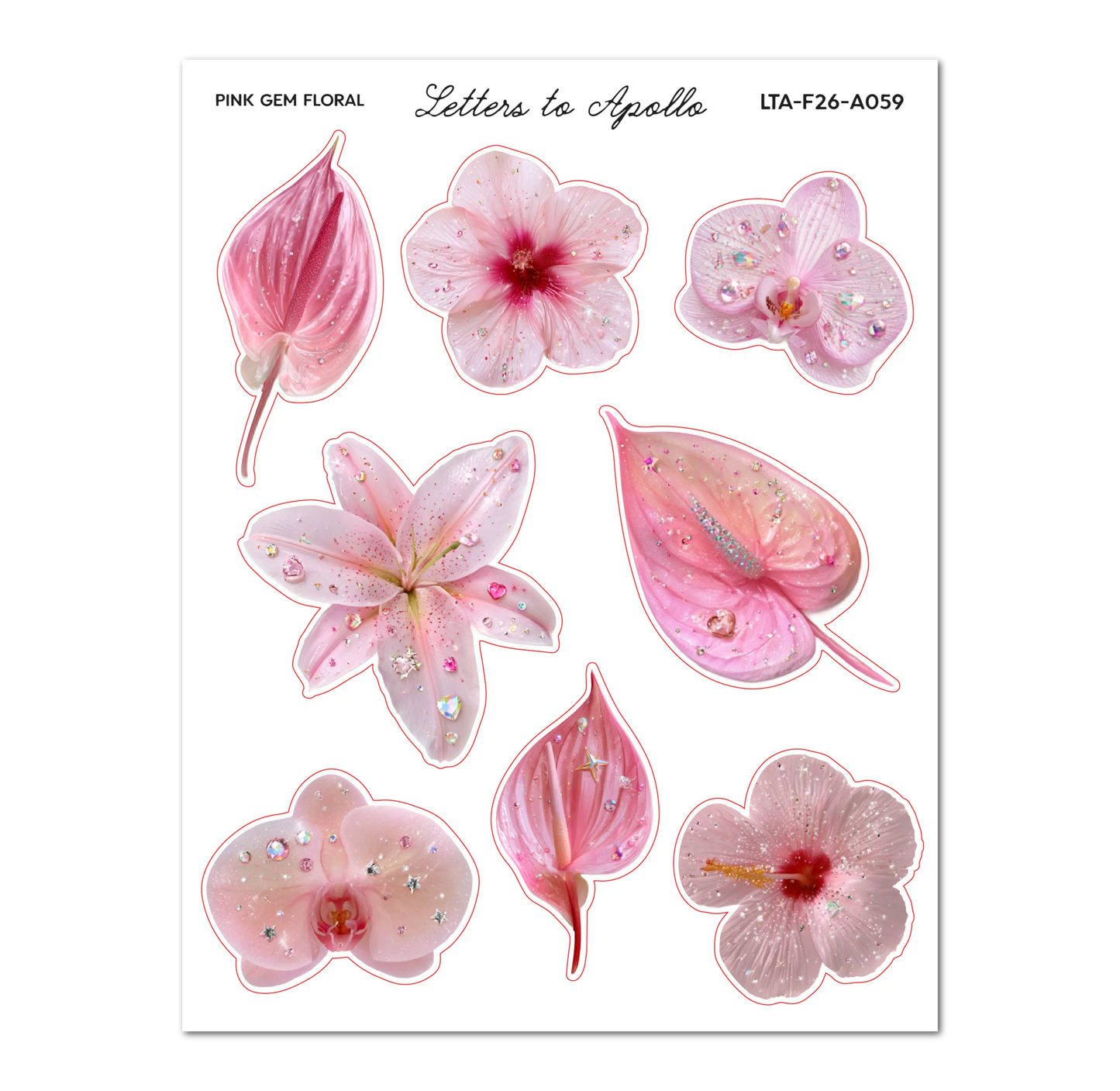 COMING SOON: Letters to Apollo - Pink Gem Floral Sticker Sheet