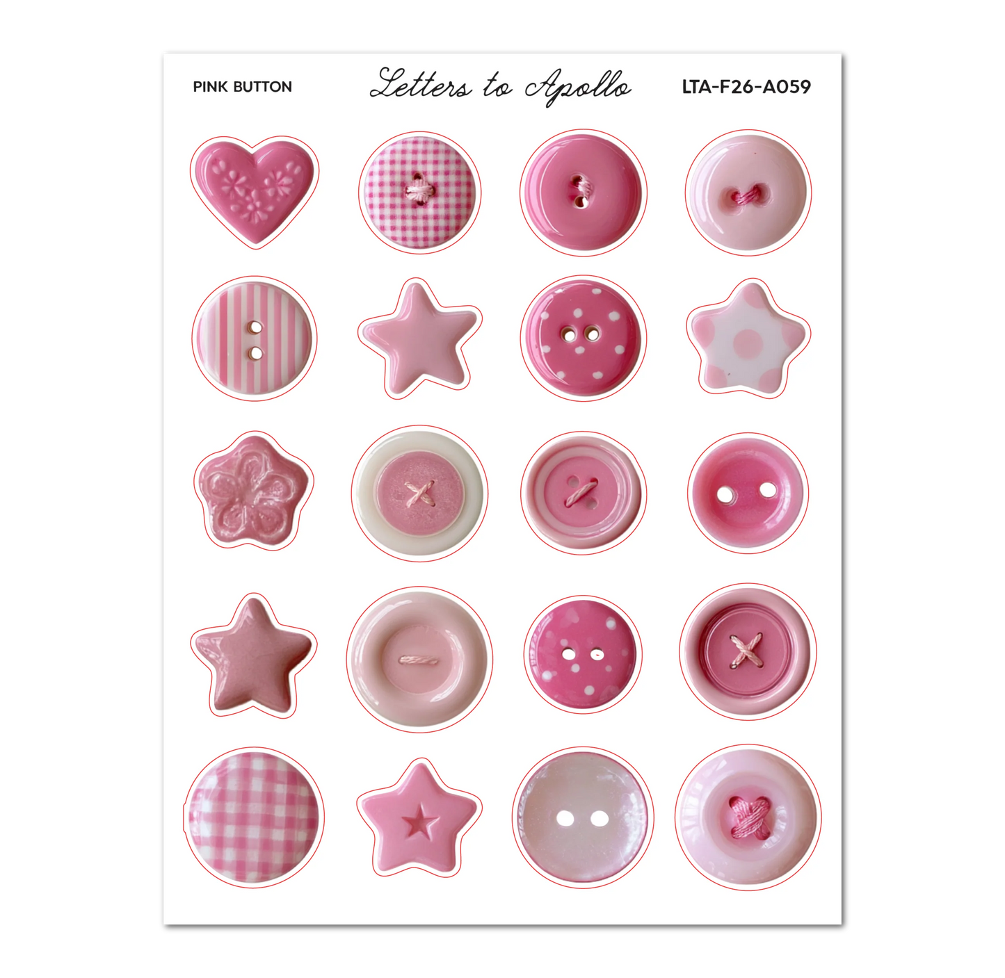 COMING SOON: Letters to Apollo - Pink Buttons Sticker Sheet