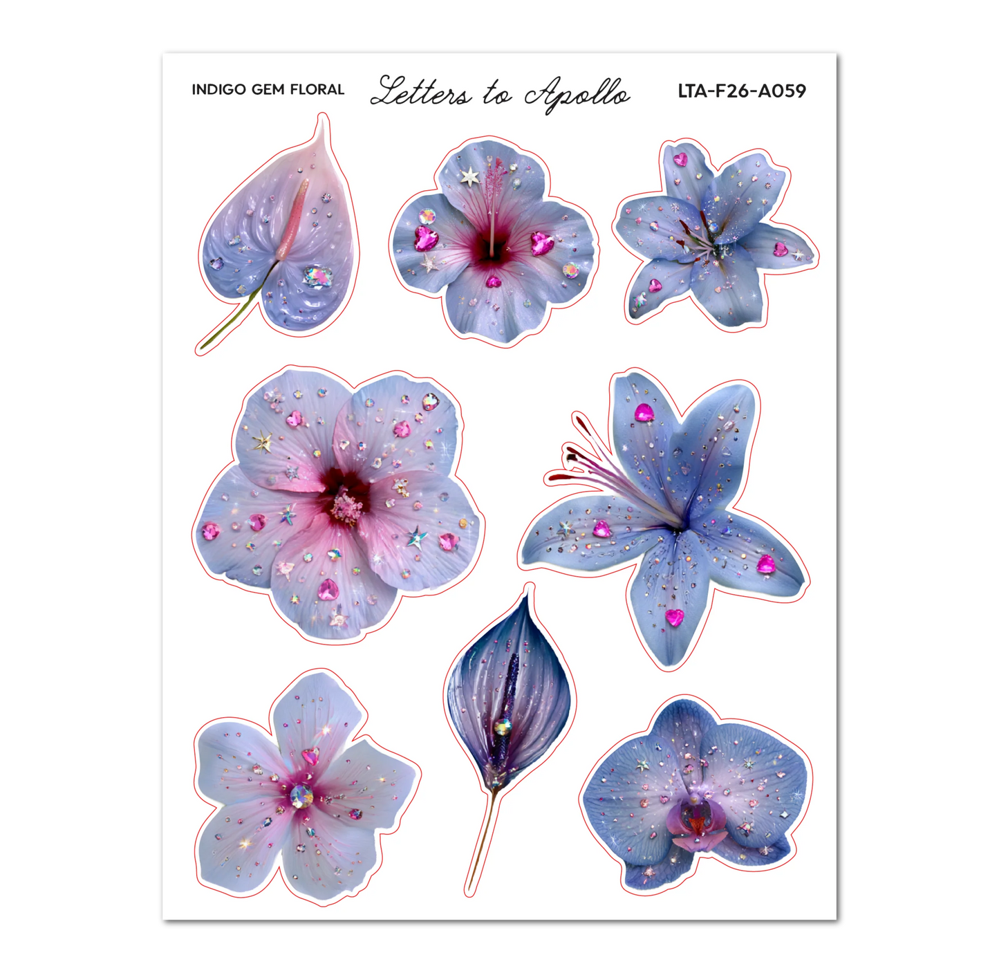 COMING SOON: Letters to Apollo - Blue Gem Floral Sticker Sheet