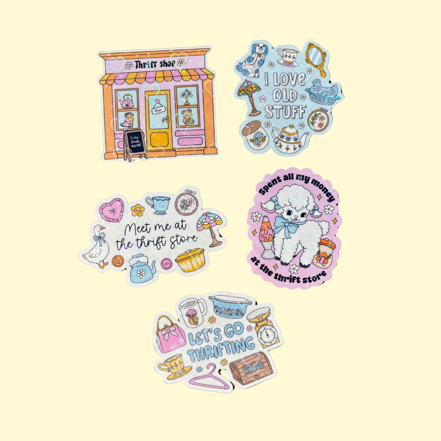 Heart Holographic Thrifty Girl Sticker Set