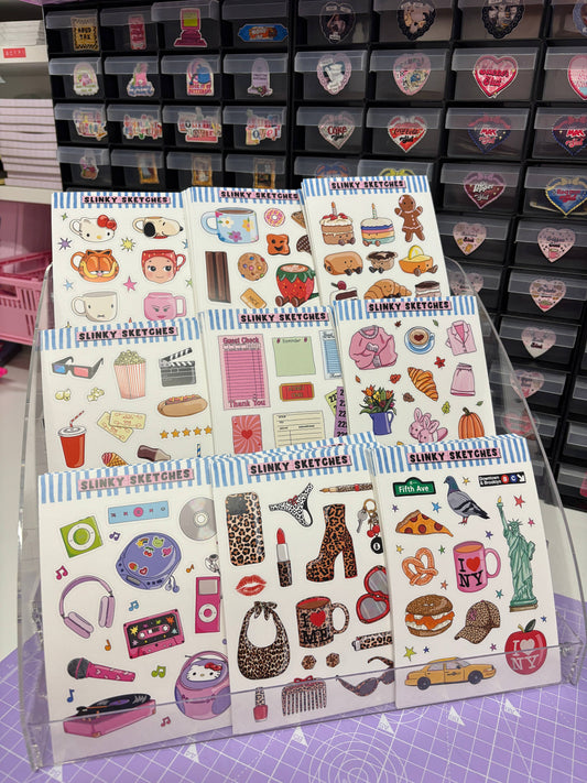 Slinky Sketches - 00's Sleepover A6 Matte Sticker Sheet
