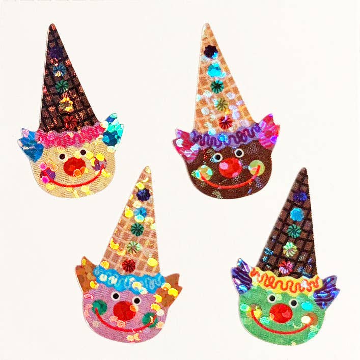 COMING SOON: Sticker Garden - Sparkle Clown Ice Cream Cone Stickers