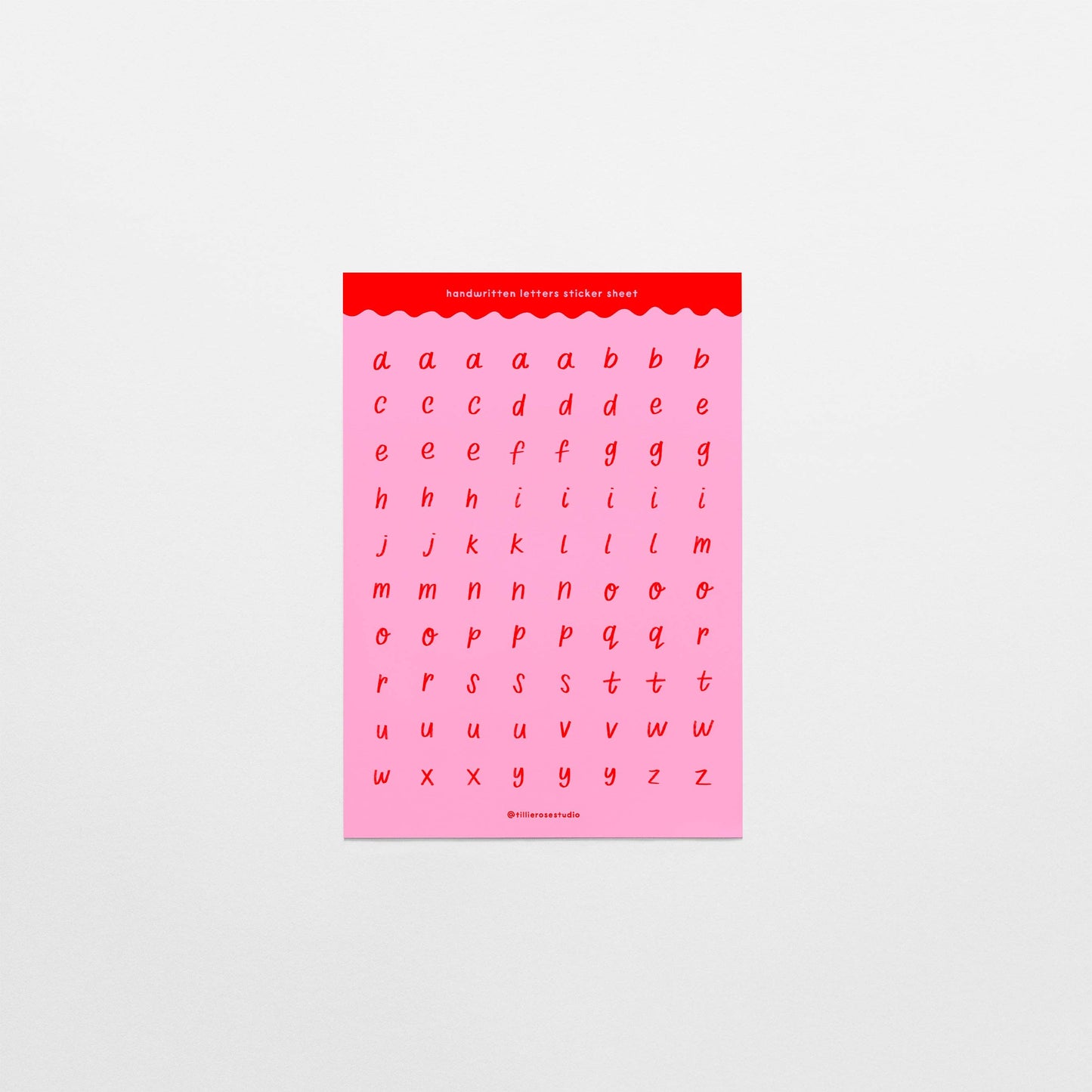 COMING SOON: Tillie Rose Studio - Pink and Red Handwritten Letters Sticker Sheet