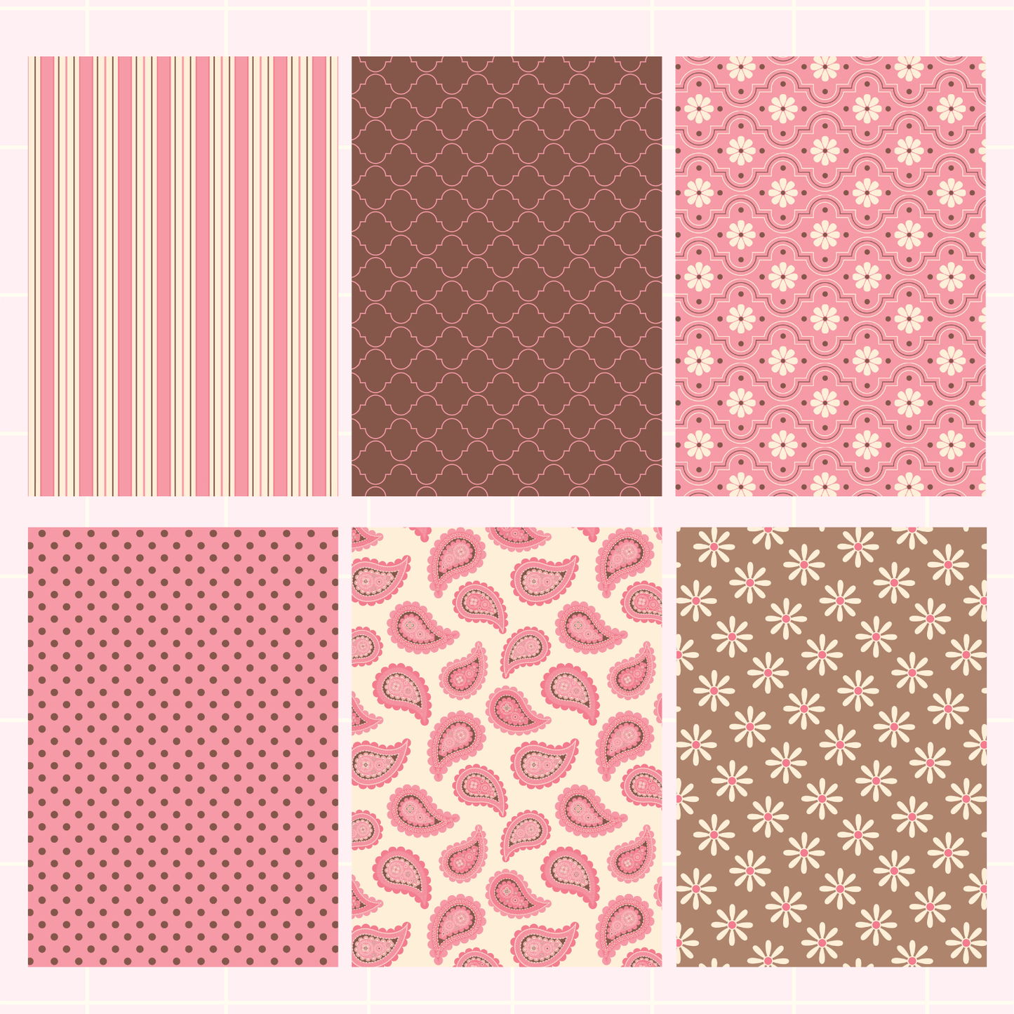 Pink and Brown Retro Scrapbook Paper Pack