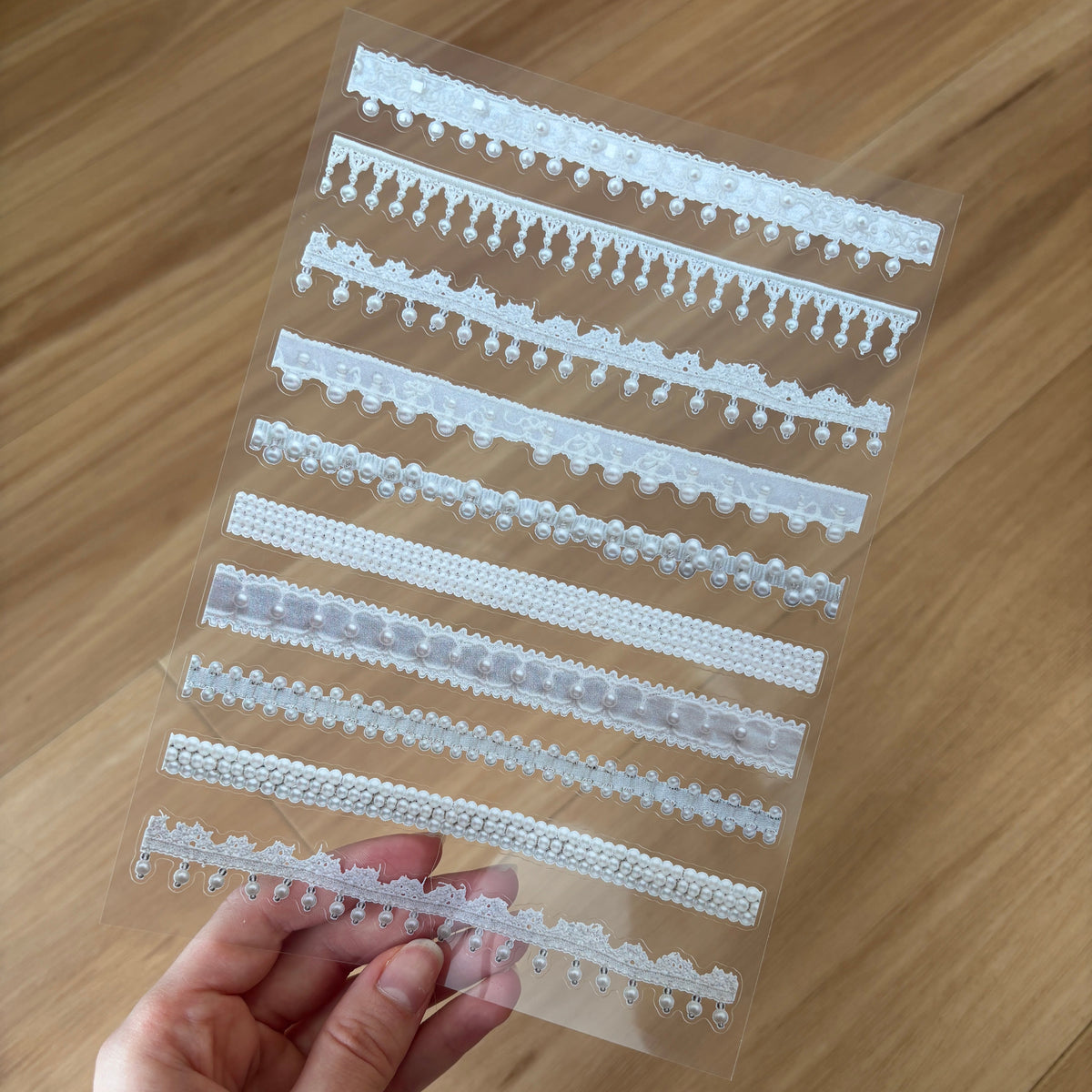 Clear White Lace and Pearl Sticker Sheet