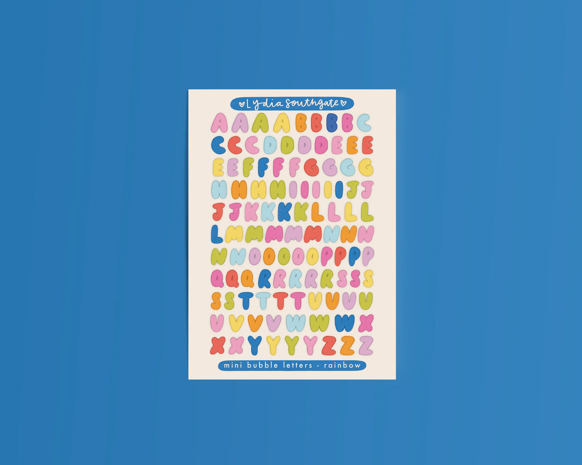 Coming Soon: Lydia Southgate - Mini Bubble Letters Sticker Sheet - Rainbow