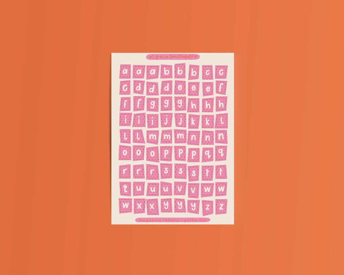 Coming Soon: Lydia Southgate - Pink and Red Polka Dot Magazine Letters Sticker Sheet