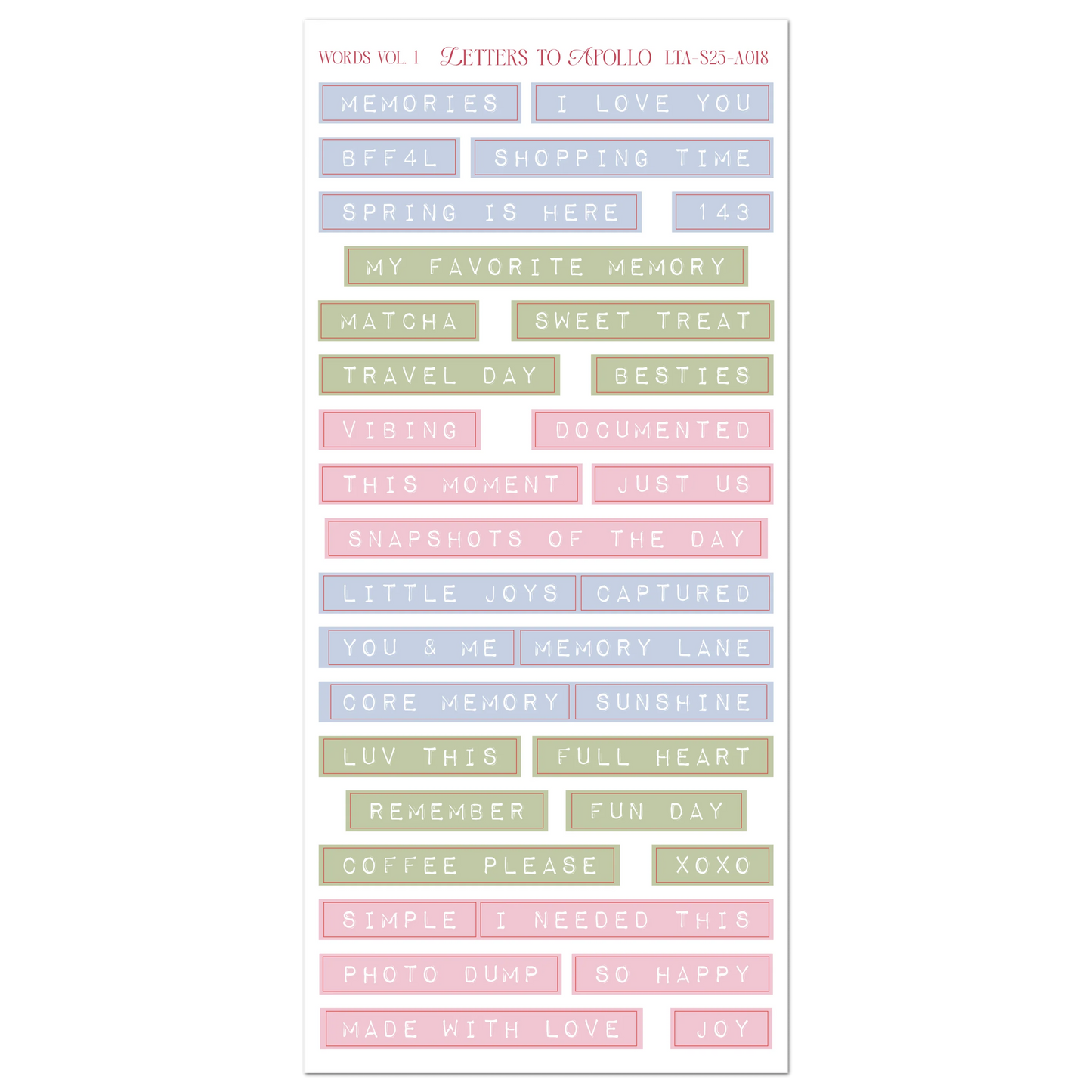COMING SOON: Letters to Apollo - Words Sticker Sheet