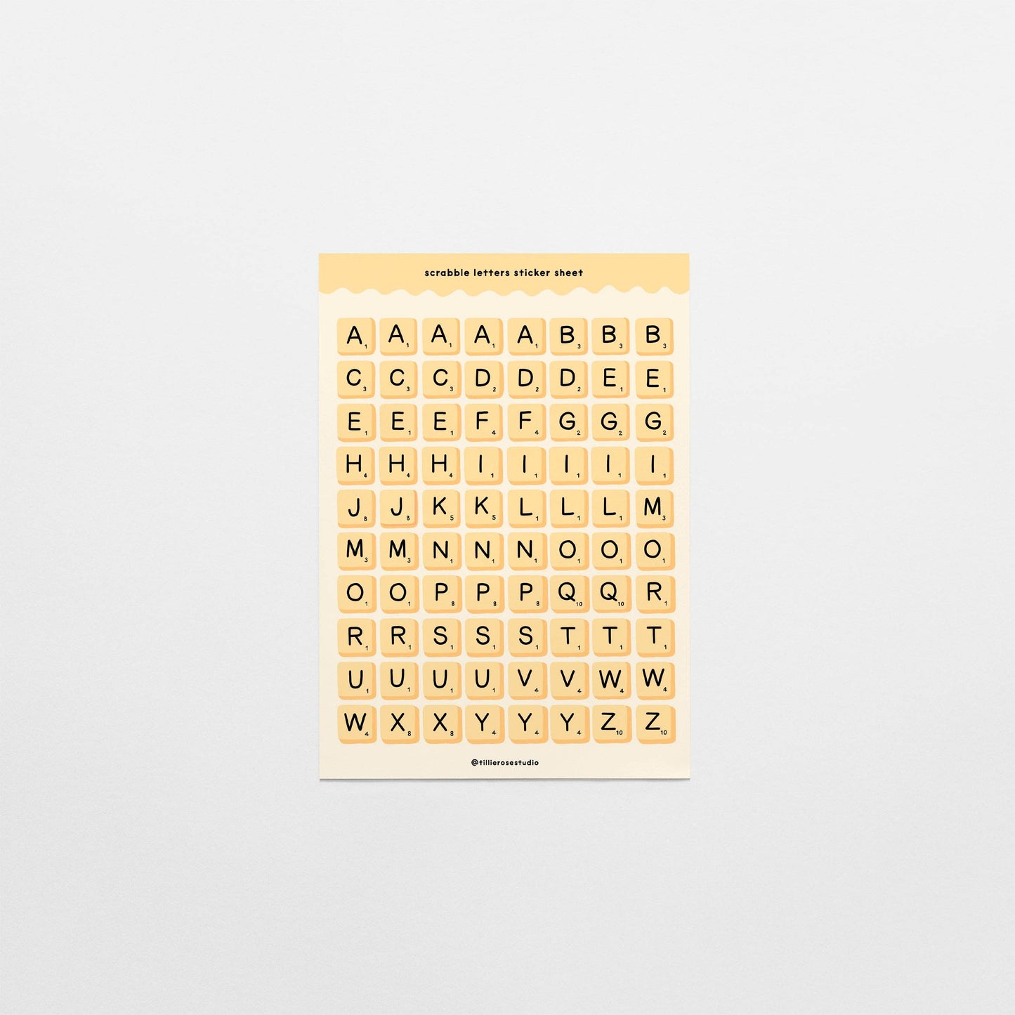 Tillie Rose Studio - Yellow Scrabble Letters Sticker Sheet