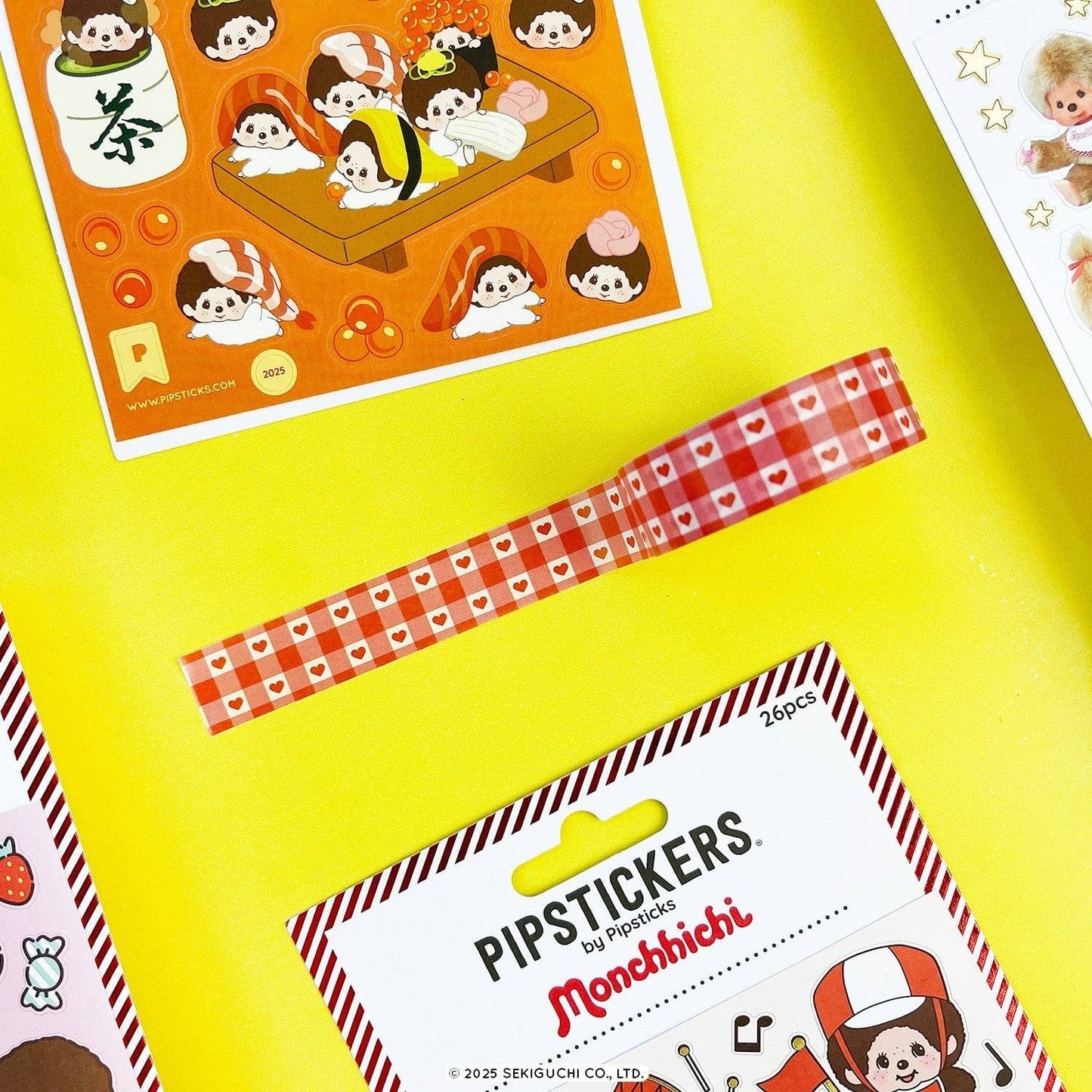 Pipsticks Gingham Hearts Monchhichi Washi