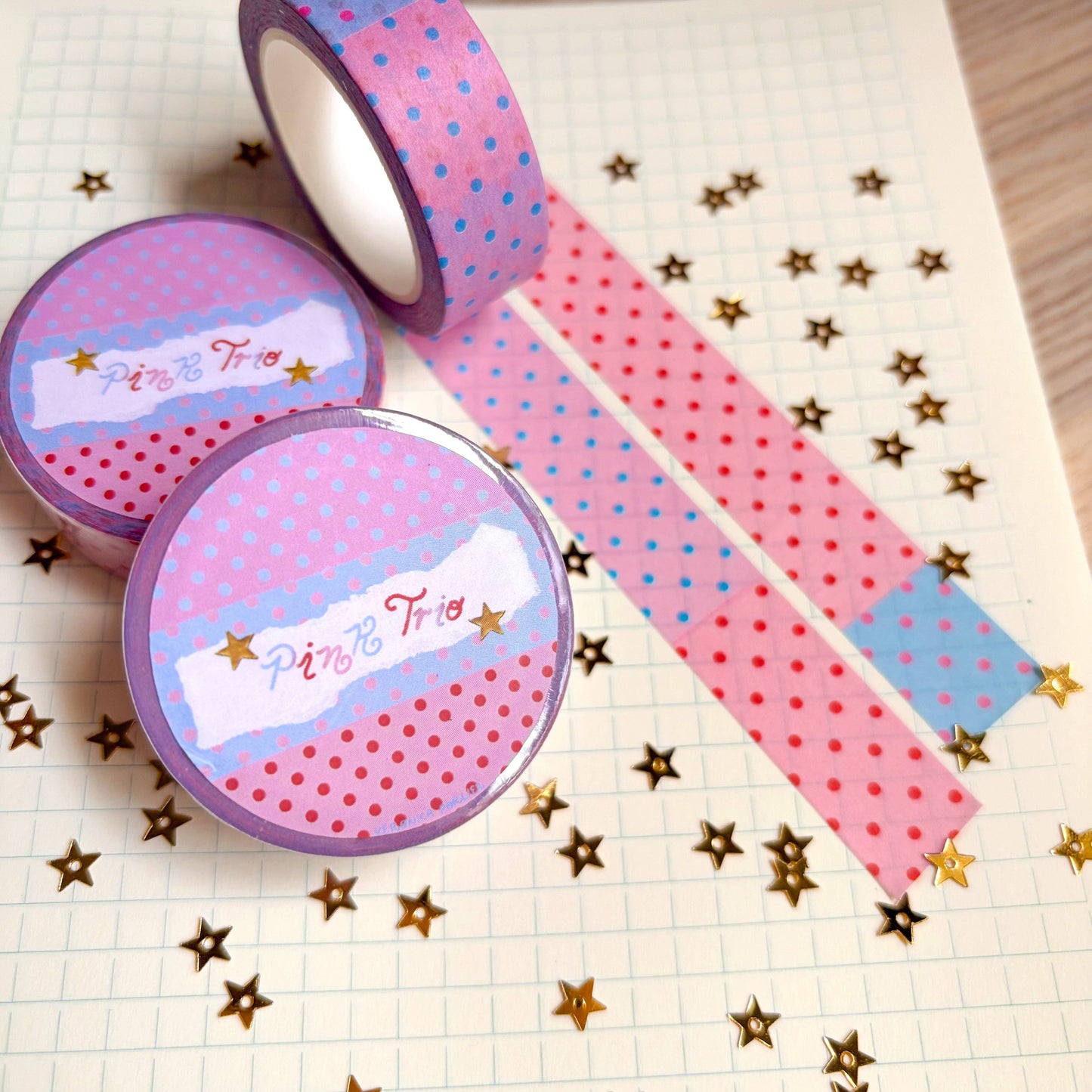 COMING SOON: Veronica Porlier Illustrations - Pink Trio Polka Dots Washi Tape