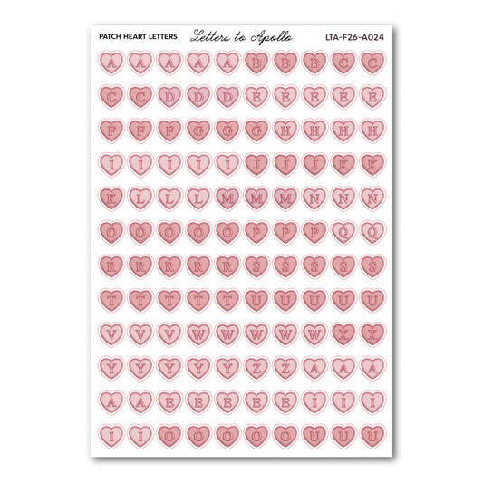 COMING SOON: Letters to Apollo - Patch Heart Letters Sticker Sheet