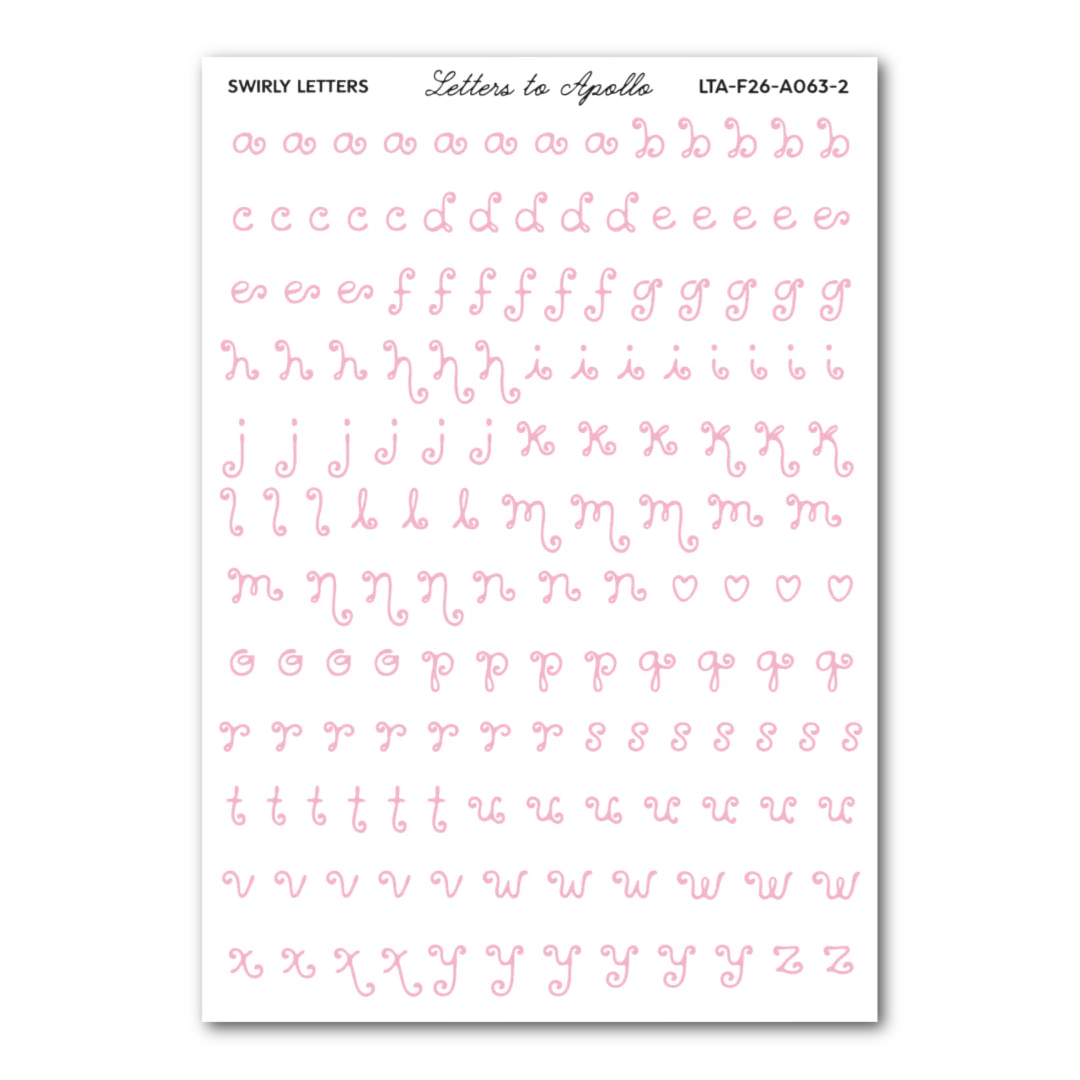 COMING SOON: Letters to Apollo - Swirly Letters Sticker Sheet (Pink)