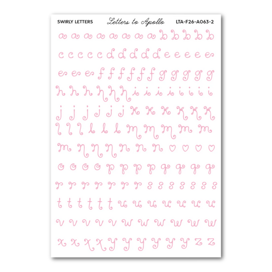 Letters to Apollo - Swirly Letters Sticker Sheet (Pink)