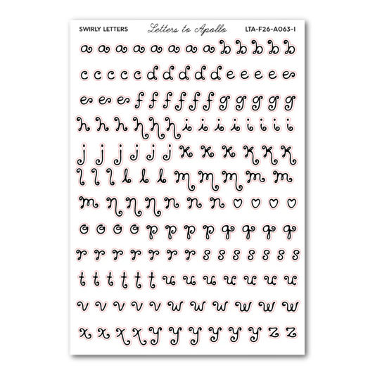 Letters to Apollo - Swirly Letters Sticker Sheet (Black)