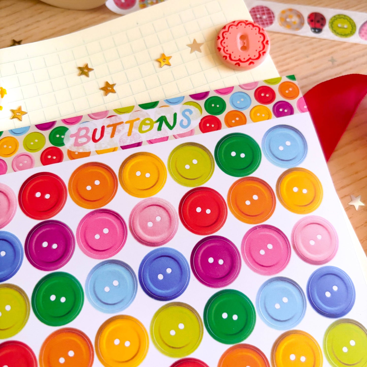 COMING SOON: Veronica Porlier Illustrations - Rainbow Buttons Sticker Sheet: In Stock