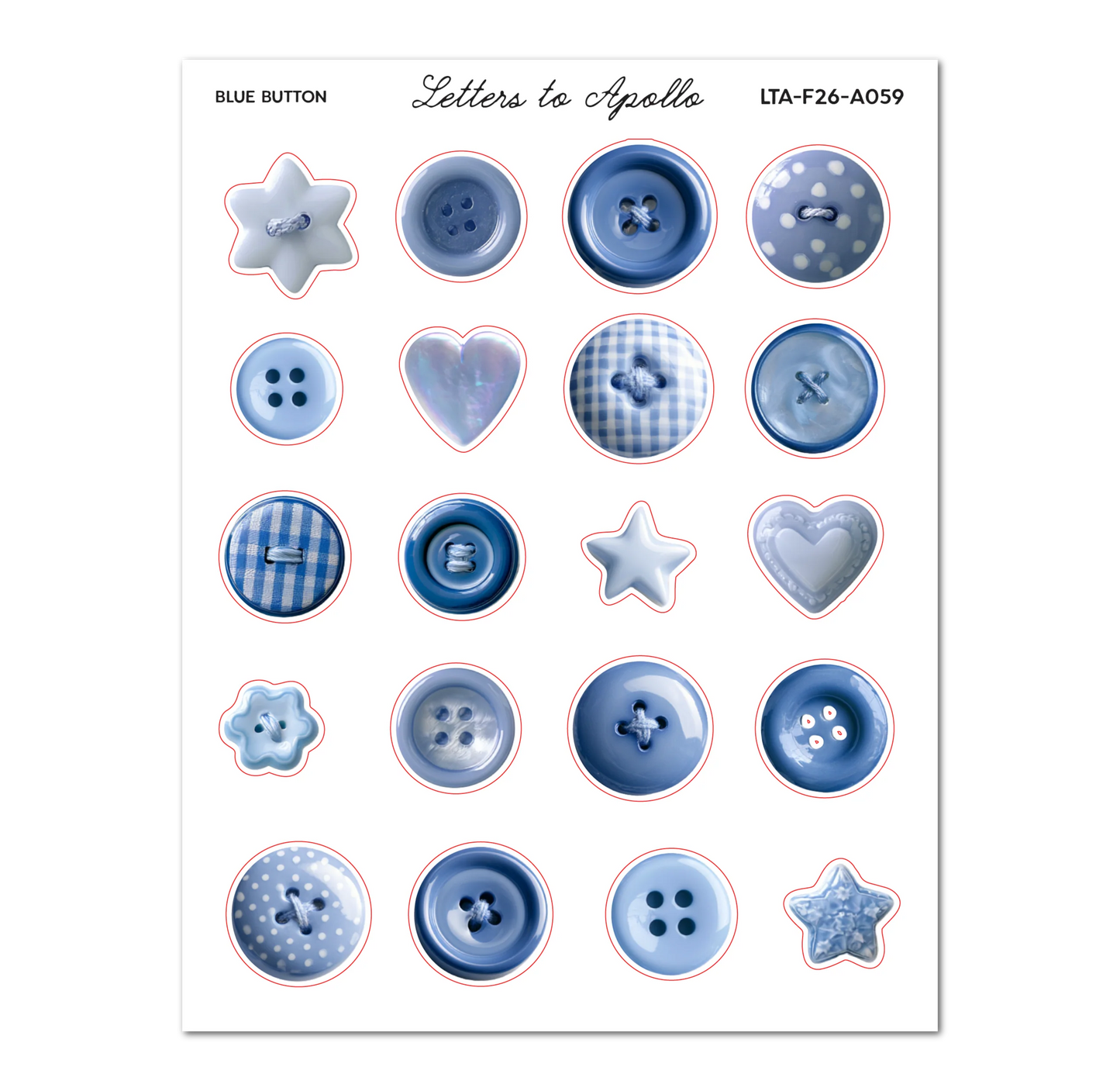 COMING SOON: Letters to Apollo - Blue Buttons Sticker Sheet
