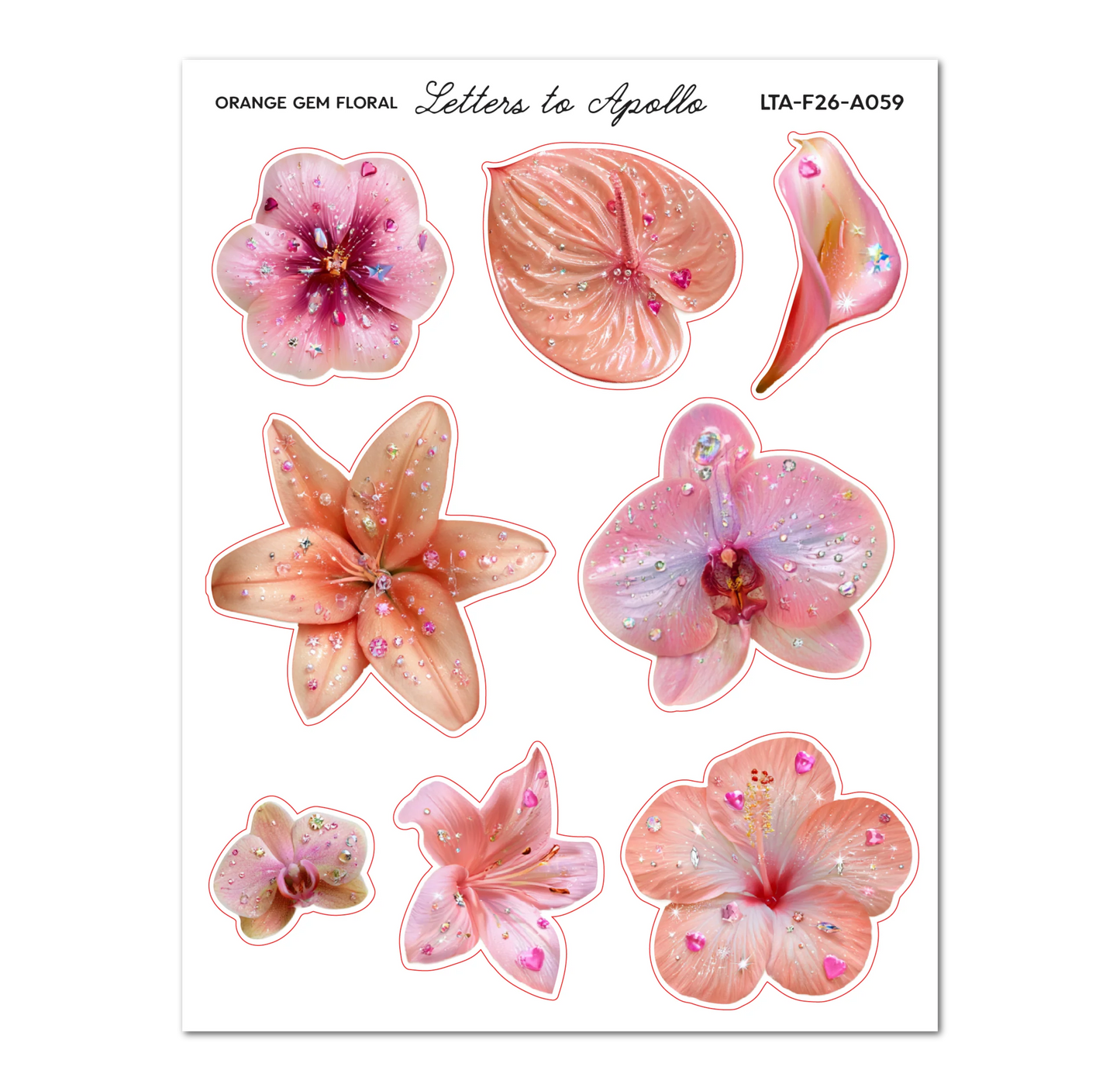 COMING SOON: Letters to Apollo - Orange Gem Floral Sticker Sheet