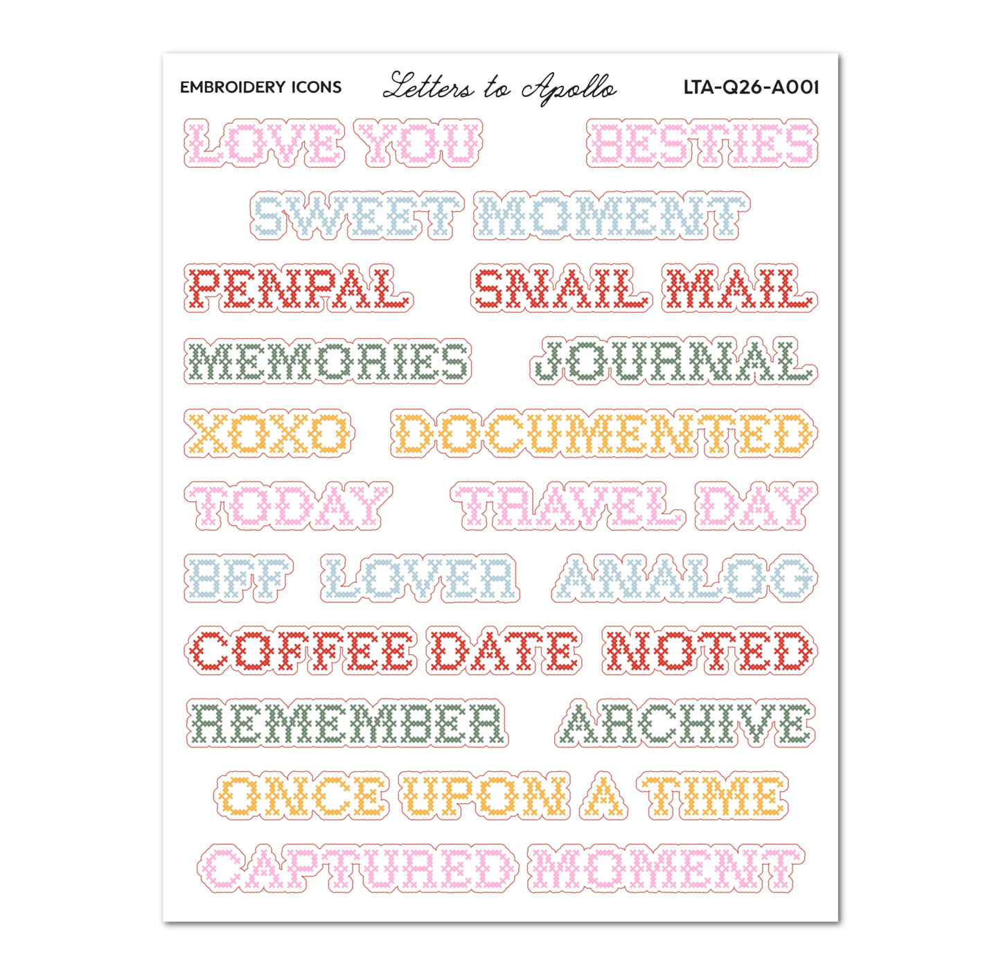 COMING SOON: Letters to Apollo - Embroidery Words Sticker Sheet