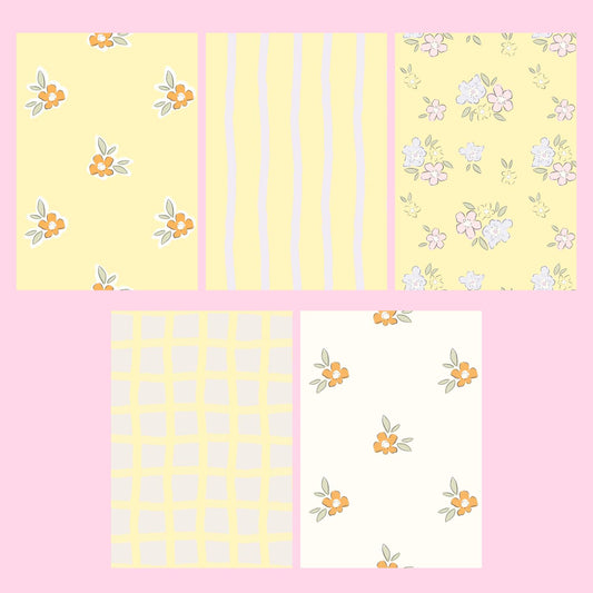Pastel Yellow Floral Scrapbook Paper Pack