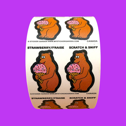 COMING SOON: Sticker Garden - Sticker off the Roll - Bear Strawberry Scratch and Sniff