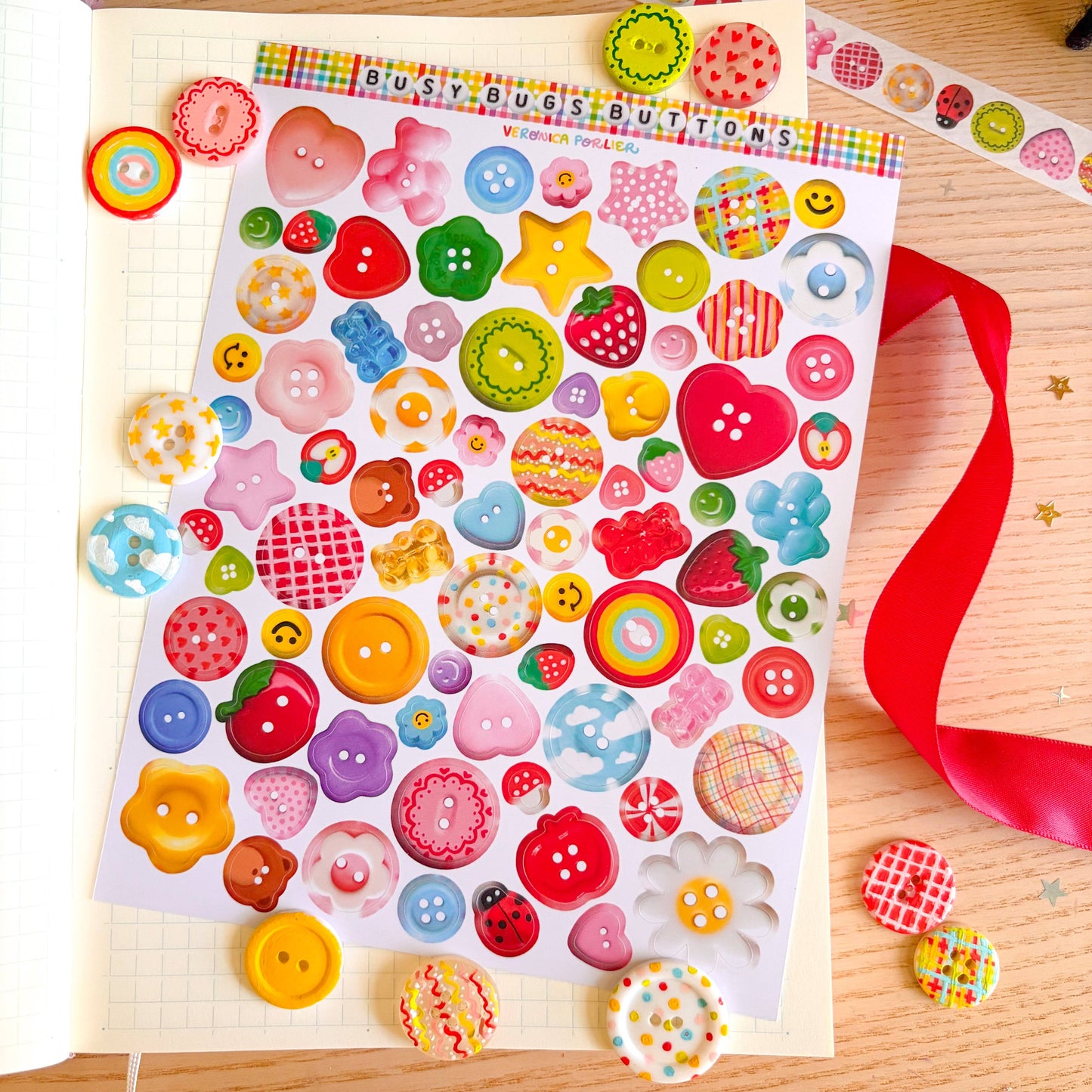 COMING SOON: Veronica Porlier Illustrations - Busy Bug's Buttons Sticker Sheet
