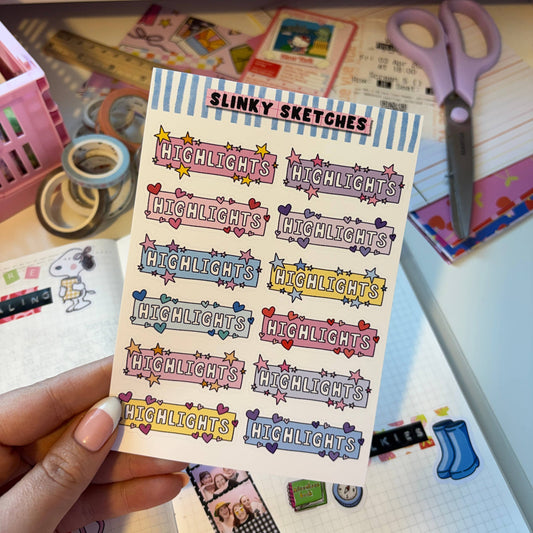 COMING SOON: Slinky Sketches - Highlights A6 Matte Sticker Sheet