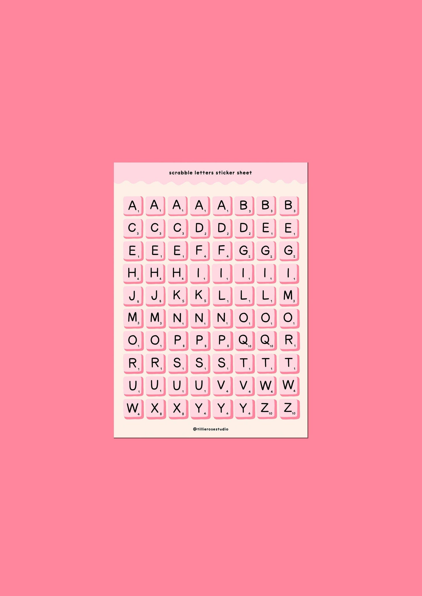 Pink Scrabble Letters Sticker Sheet