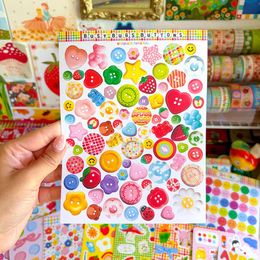 COMING SOON: Veronica Porlier Illustrations - Busy Bug's Buttons Sticker Sheet