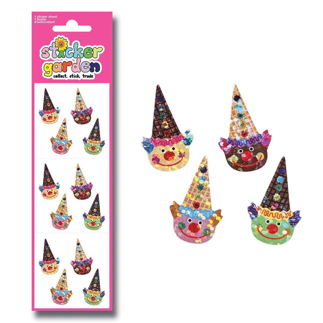 COMING SOON: Sticker Garden - Sparkle Clown Ice Cream Cone Stickers