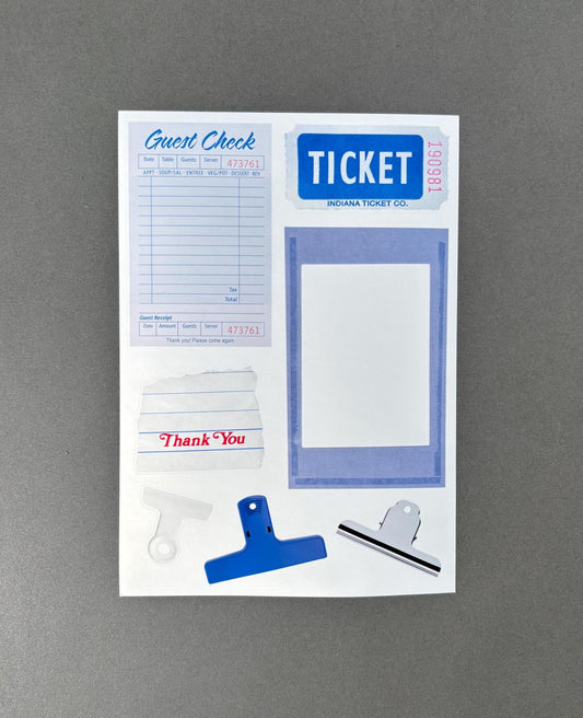 Blue Clips and Stationary Sticker Sheet