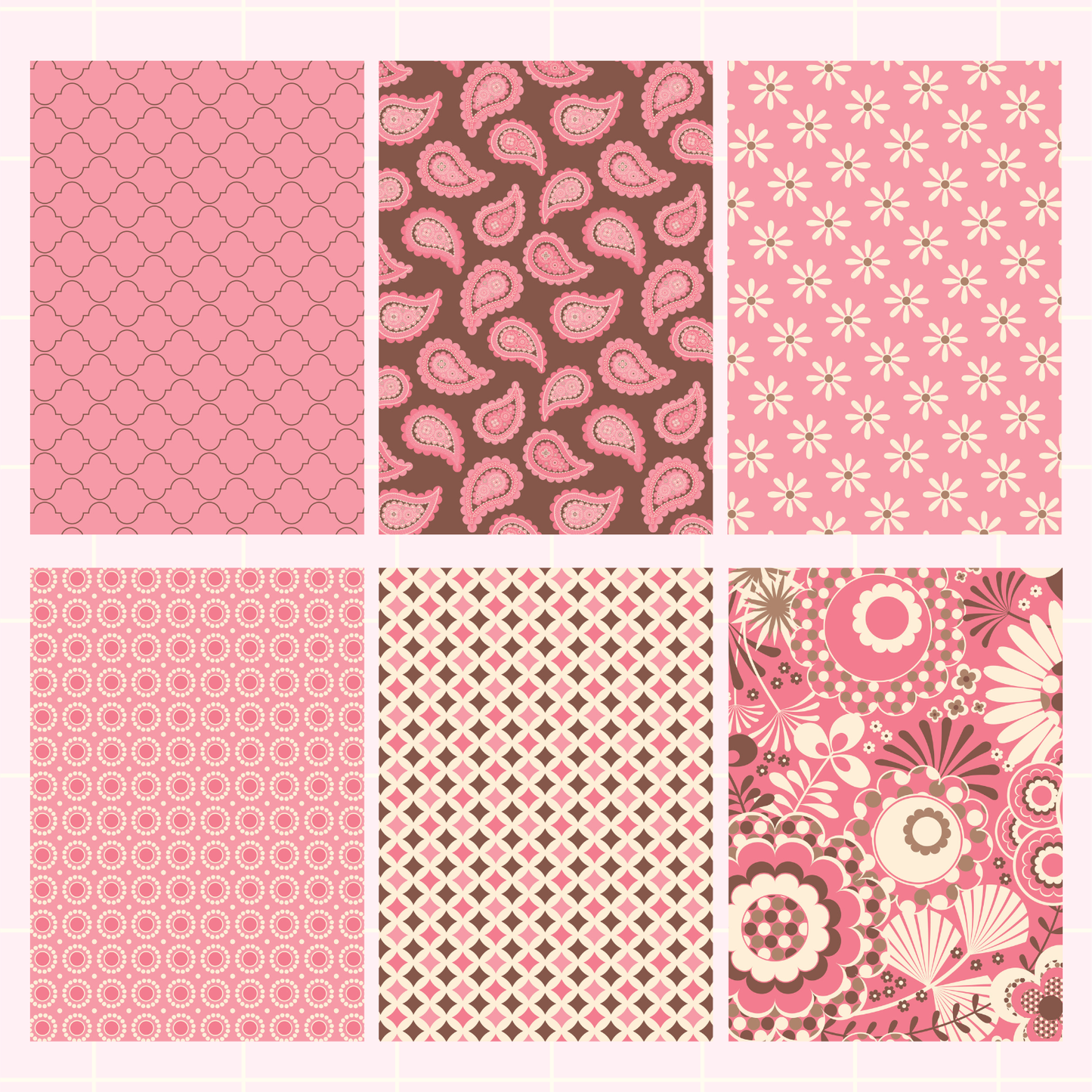 Pink and Brown Retro Scrapbook Paper Pack