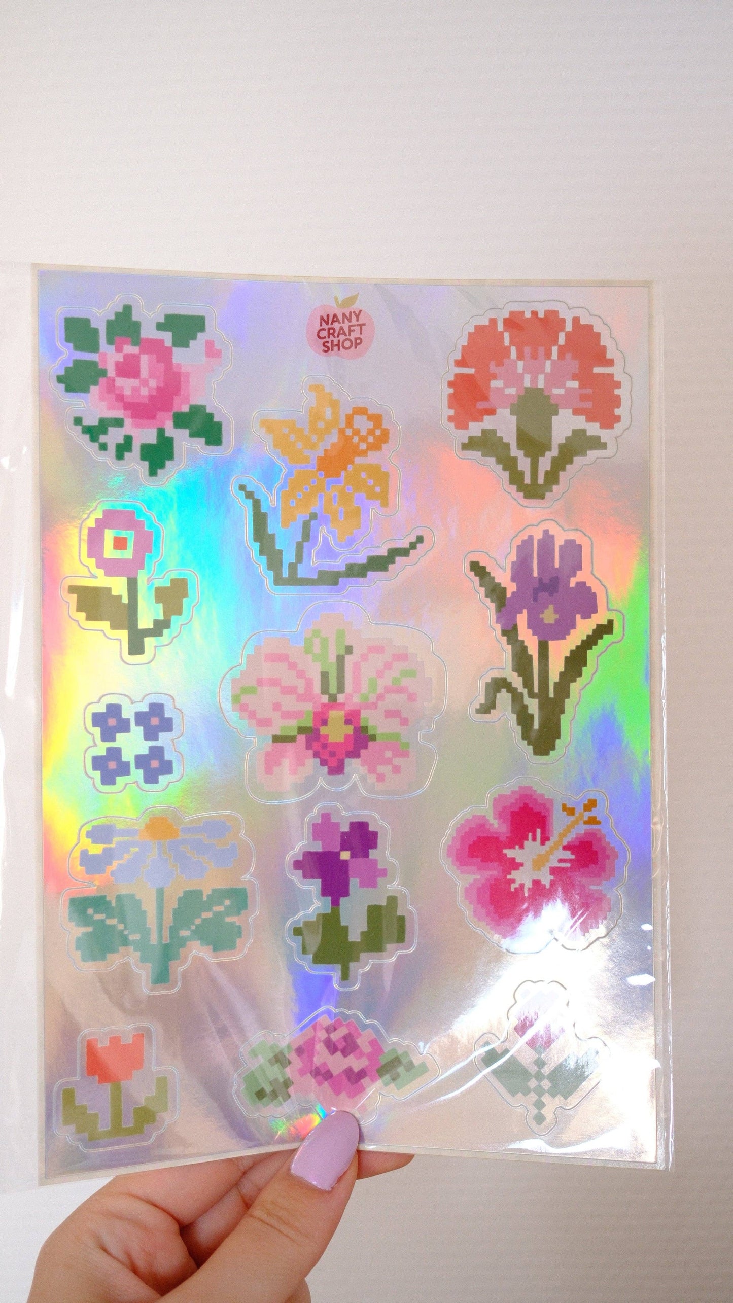 COMING SOON: Nany Craft Shop - A5 Sheet of Holographic Flower Stickers