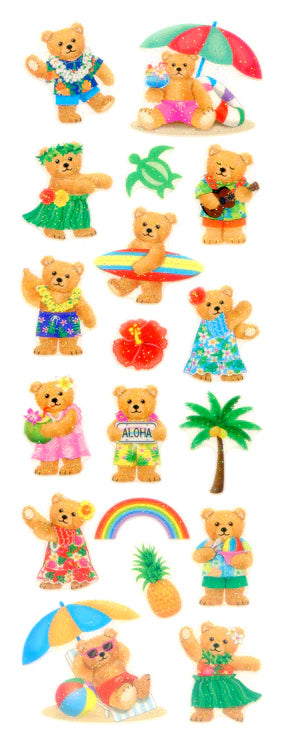 Sticker Fun Sparklies Teddy Bears in Hawaii