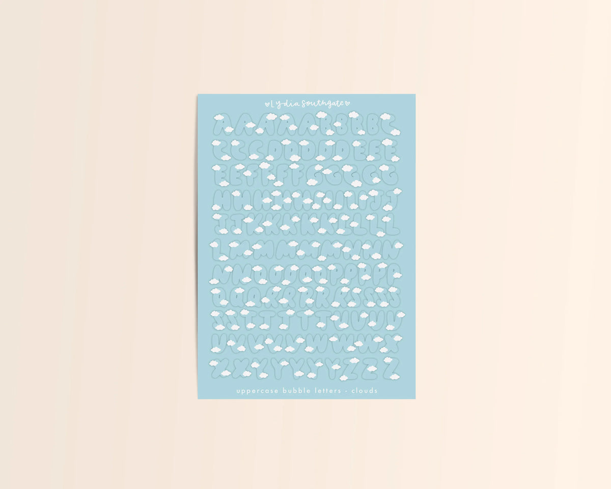 Coming Soon: Lydia Southgate - Illustrated Bubble Letters Sticker Sheet - Clouds