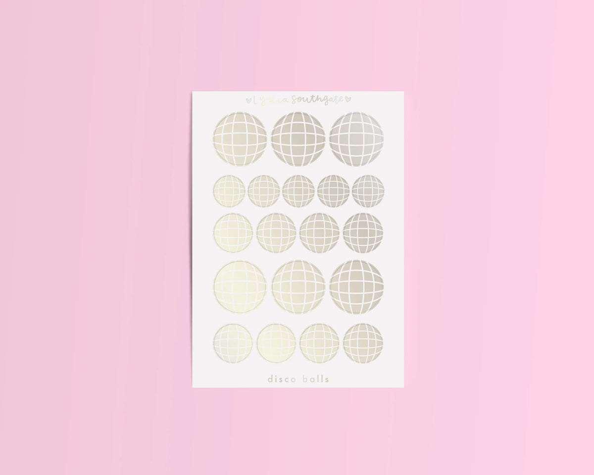 Coming Soon: Lydia Southgate - Silver Disco Balls Mini Sticker Sheet