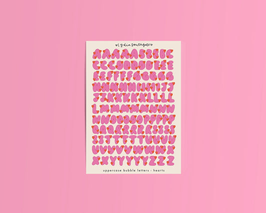 Coming Soon: Lydia Southgate - Illustrated Bubble Letters Sticker Sheet - Hearts