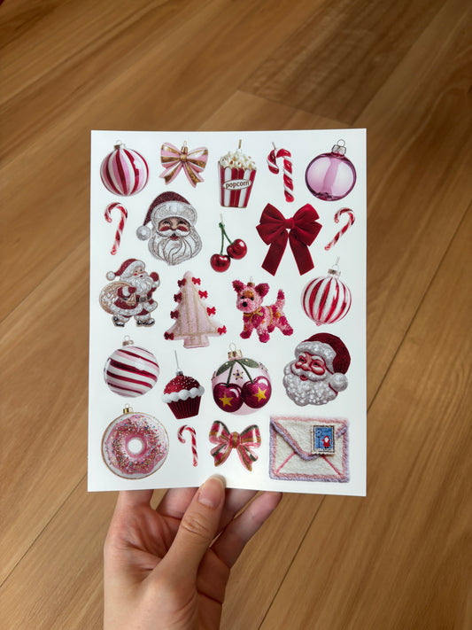 Red and Pink Beaded Christmas Sticker Sheet