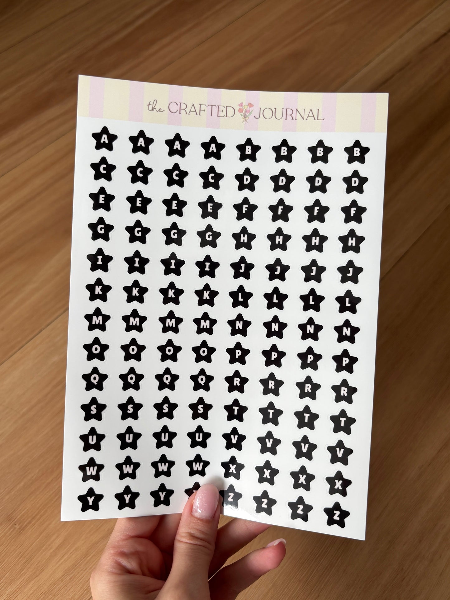 Black and White Star Letter Sticker Sheet