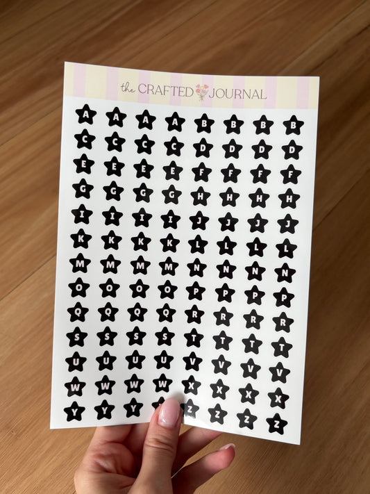Black and White Star Letter Sticker Sheet