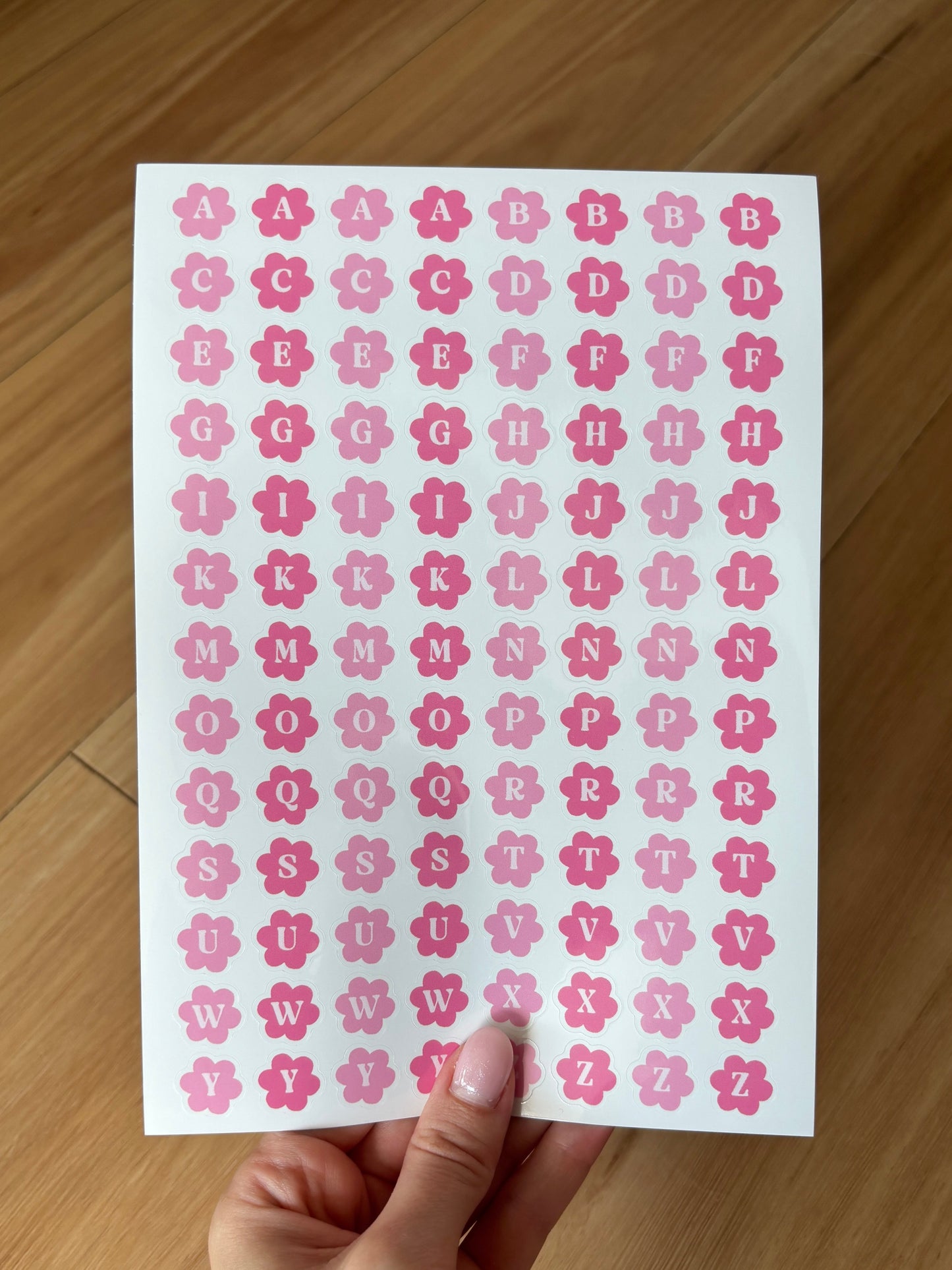 Pink Flower Alphabet Sticker Sheet
