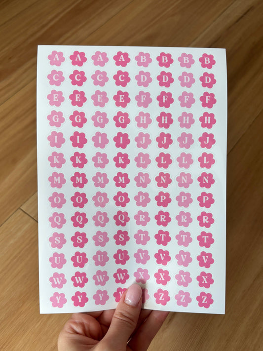 Pink Flower Alphabet Sticker Sheet
