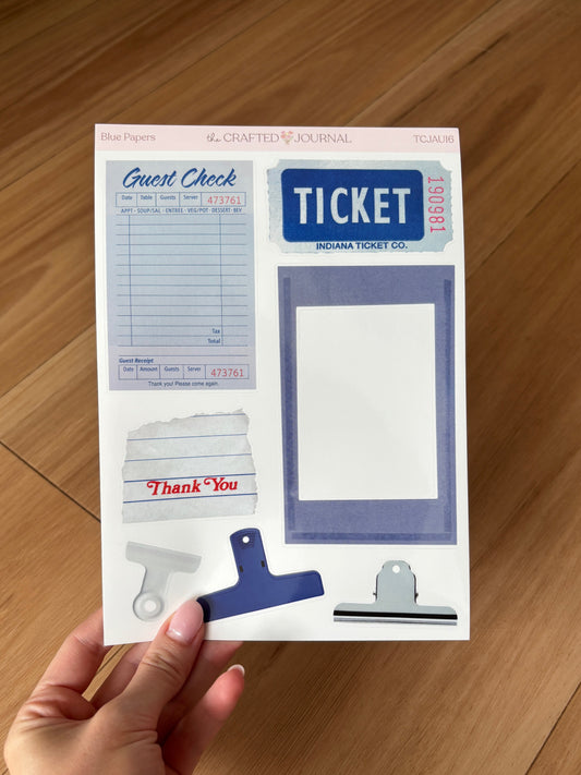 Blue Clips and Stationary Sticker Sheet