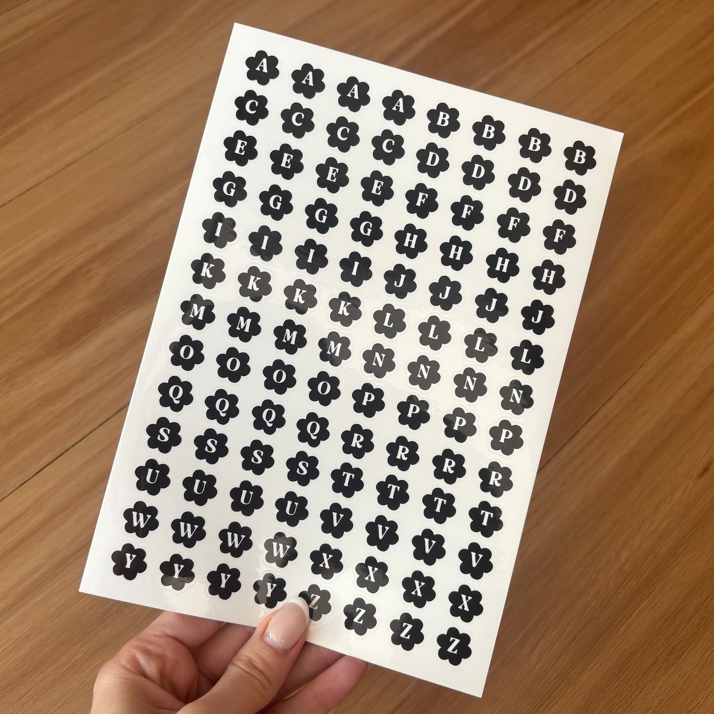 Black Flower Letter Sticker Sheet
